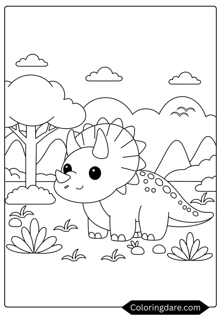 Baby Triceratops with Flowers
