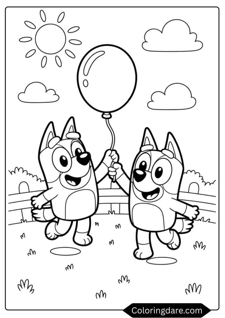 Bluey and Bingo Playing Keepy Uppy