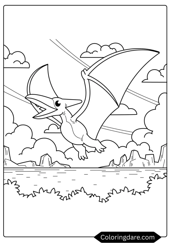 Flying Pterodactyl Over Mountains