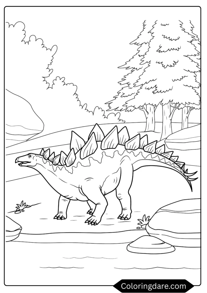 Stegosaurus Walking in a Prehistoric Valley